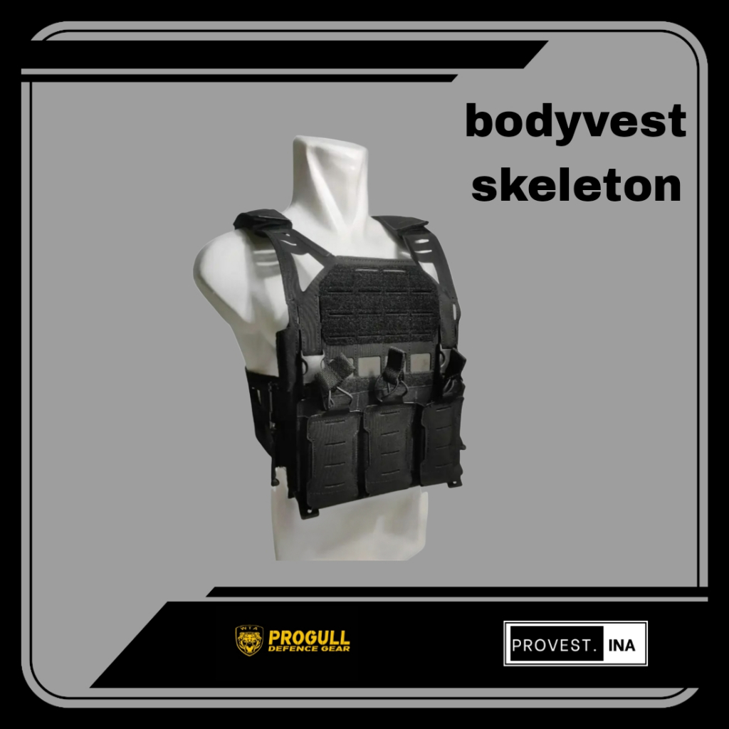 [ PROGULL DEFENCE ] BodyVest SKELETON Desain lasercut elegan Tni Polisi  - HITAM POLOS