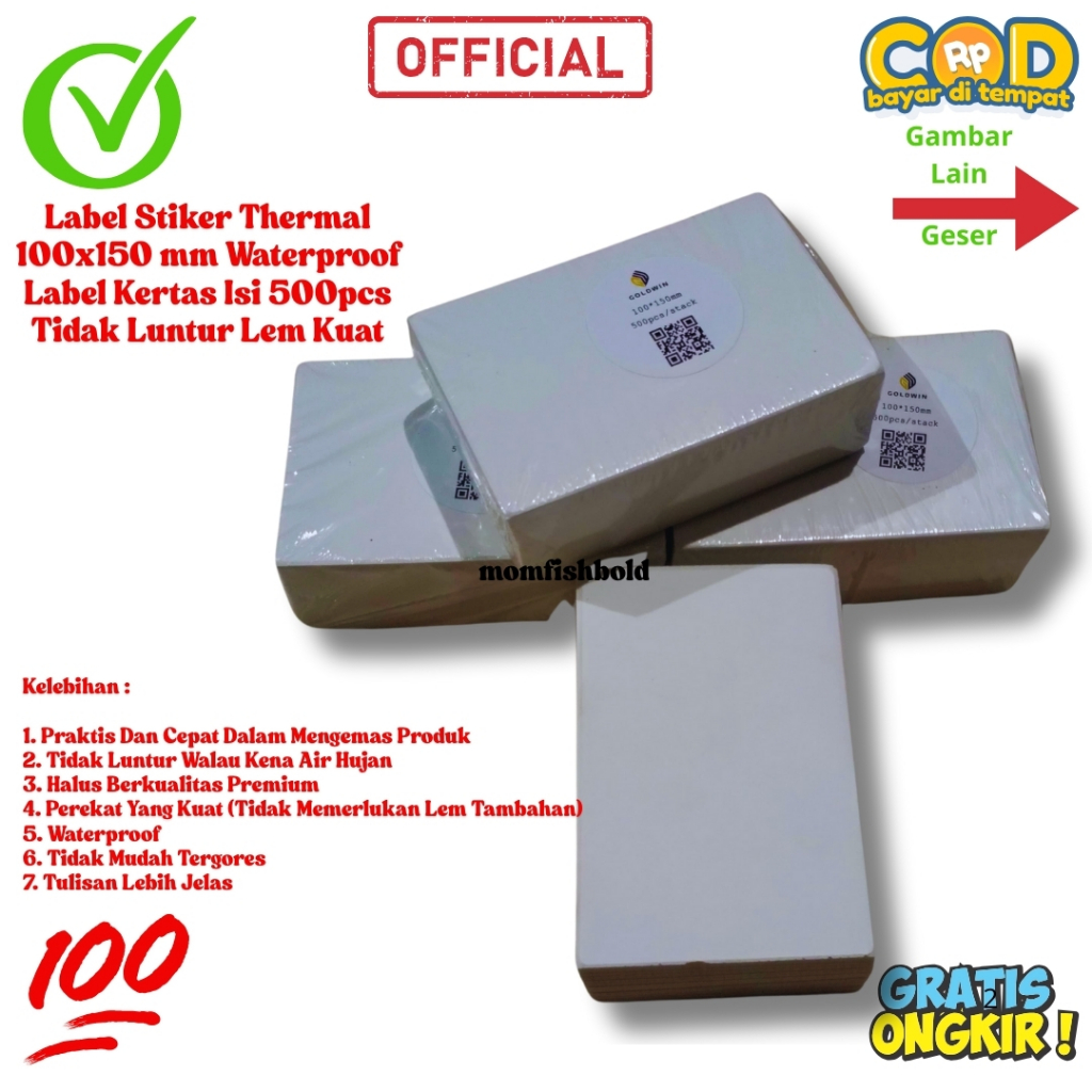 

Label Sticker Thermal 100 X 150 Isi 500 Pcs / 100x150 Ukuran A6 / Kertas Resi / Kertas Resi Thermal