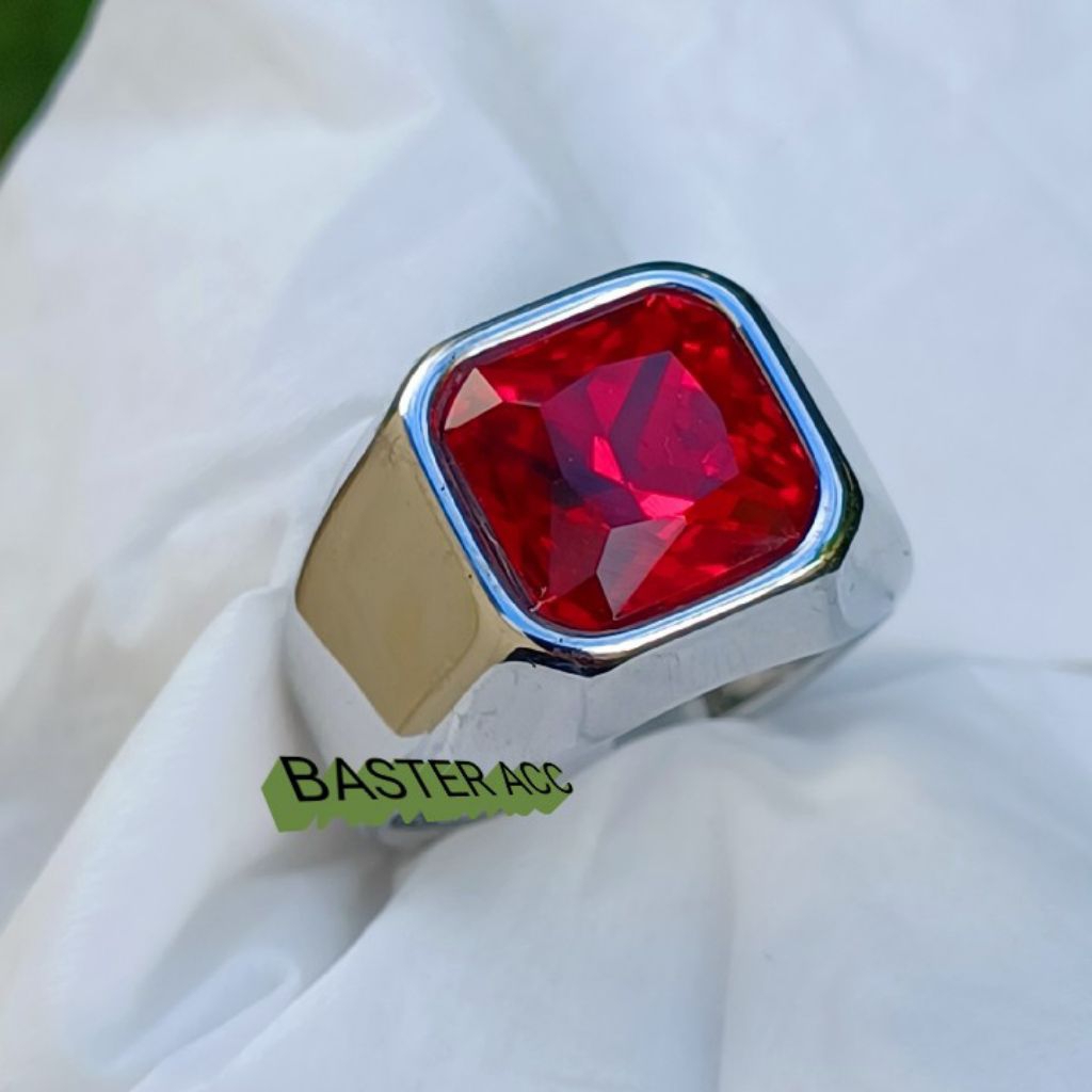 CINCIN BATU MERAH SIAM KOTAK RING TITANIUM TANAM