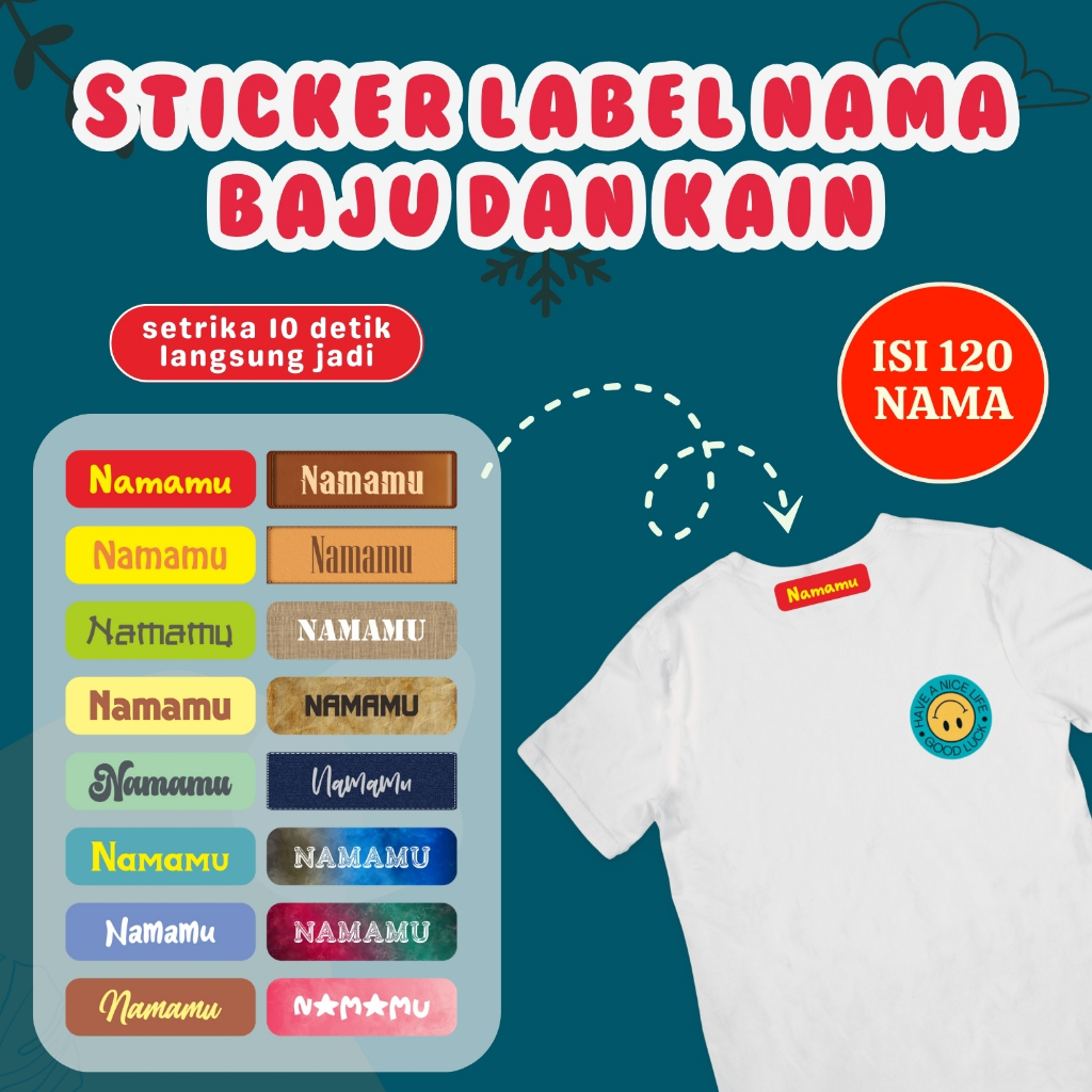 

120PCS Label Nama Baju Kain Sablon Setrika Sehari Jadi Sticker DTF Stiker Printing Anti Luntur Custo