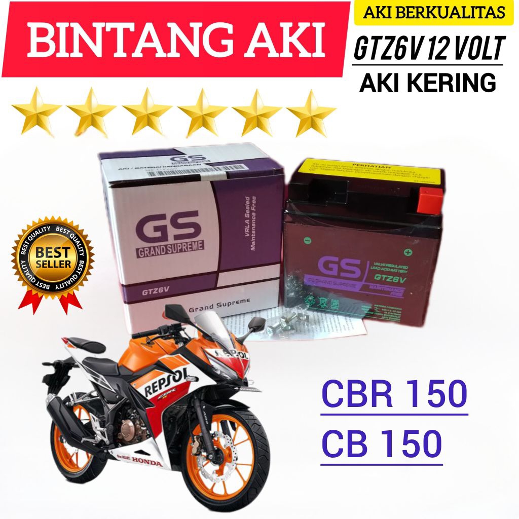 Aki motor CBR 150 Aki Motor CB 150 Aki Motor GS Grand Supreme Aki kering Accu kering GTZ6V 12 Volt 6