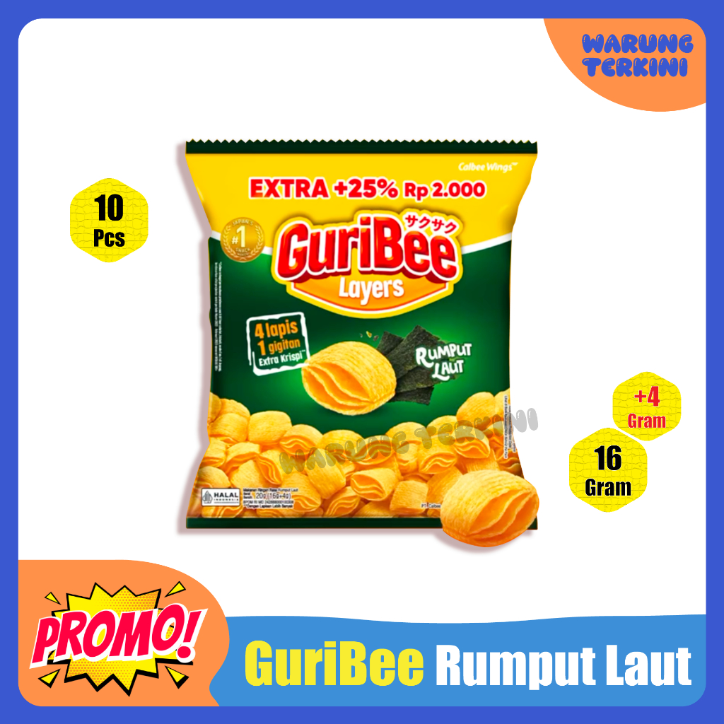 

Guribee Layers Rumput Laut 1 Renceng 16g + 4g Extra