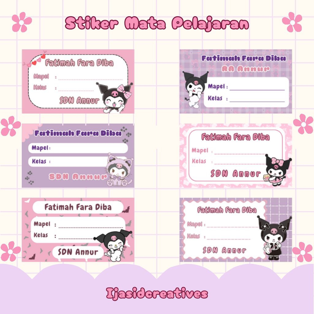 

Stiker Mapel Custom Tema Kuromi Ukuran 6,5x4 cm Isi 21 pcs