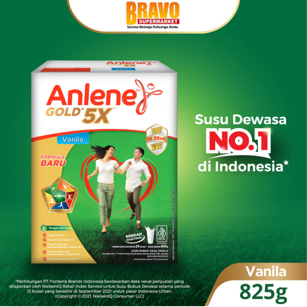 

Bravo Bojonegoro - Anlene Gold 5X Susu Bubuk Dewasa Rasa Original , Vanila & Cokelat 825GR - Nutrisi Tinggi Kalsium Untuk Tulang, Sendi, dan Otot