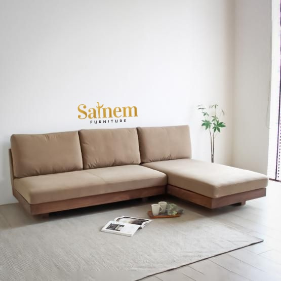 Sofa Sudut Minimalis Modern Coklat Muda, Elegan, Ruang Tamu Terlihat Lebih Luas & Stylish, Cocok unt