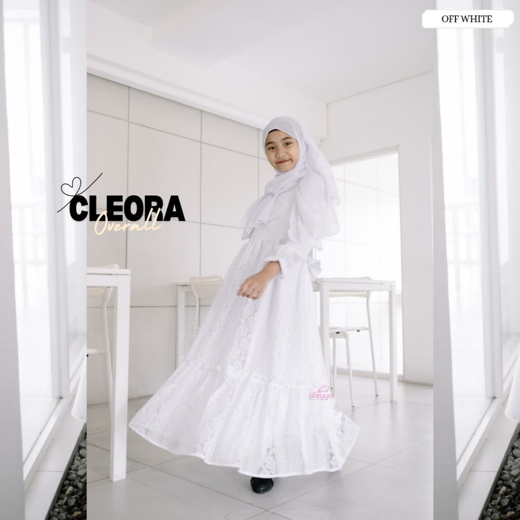 BISA COD Labella Dress Anak/Overall/Gamis Anak Brukat Zemira Outer Cleora Putih
