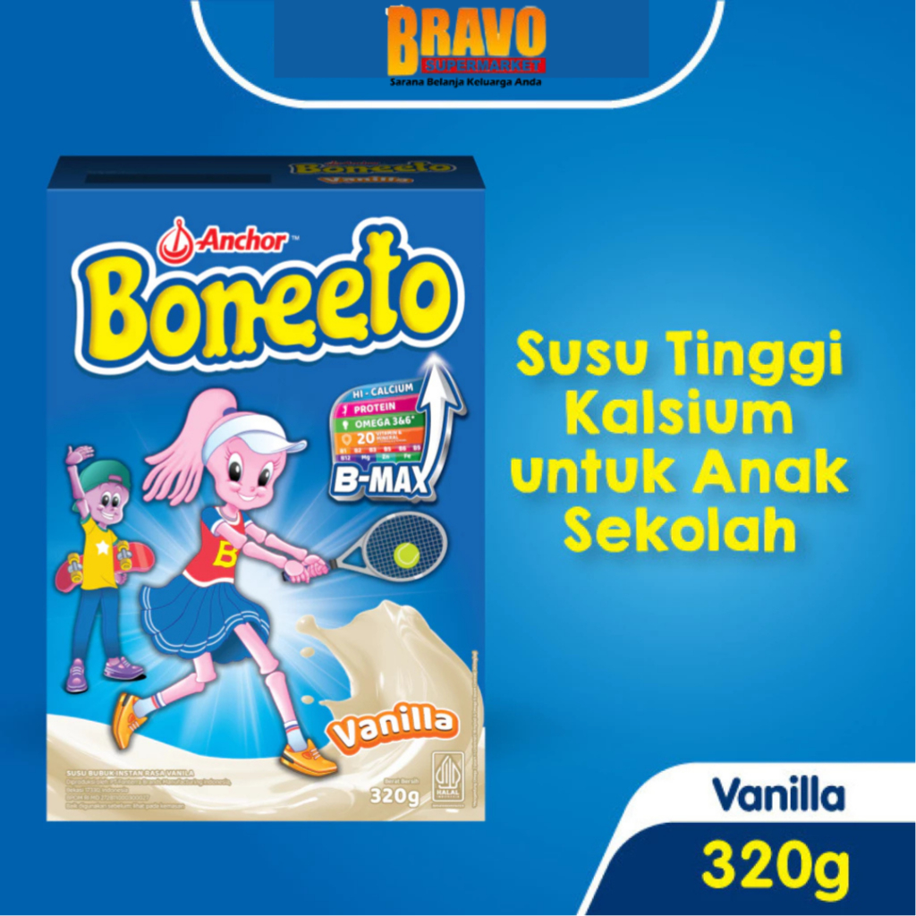 

Bravo Bojonegoro - Boneeto Susu Bubuk Anak Sekolah Creamy Vanilla & Yummy Choco 320GR - Nutrisi Pertumbuhan Anak untuk Daya Pikir dan Tubuh Aktif