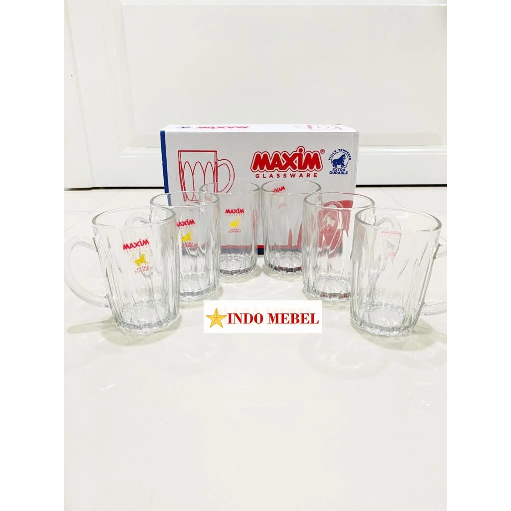 SET Gelas Mug Kaca Tempered Bening MAXIM MVC10T (6 PCS) 260 ml Gagang | Promo Murah ready Makassar