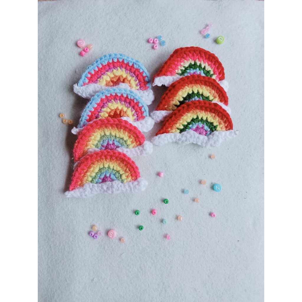 jepit rajut rainbow| jepit rajut pelangi| jepitan lucu| hair clip rainbow