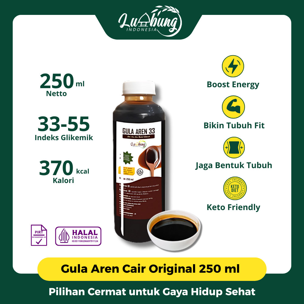 

Lumbung Indonesia Gula Aren 33 Cair 250ml - Premium Palm Sugar Asli Organik, Praktis dan Sehat