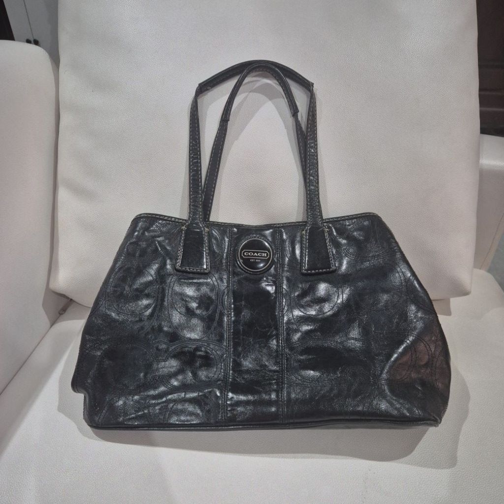 Tas Tote Preloved Coach kisslock Patten leather
