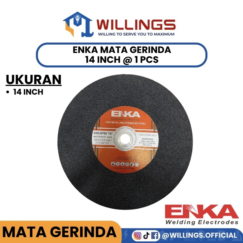WILLINGS - GERINDA ENKA 14 INCH @ 1 PCS BATU POTONG CUTTING WHEEL / MATA POTONG ENKA