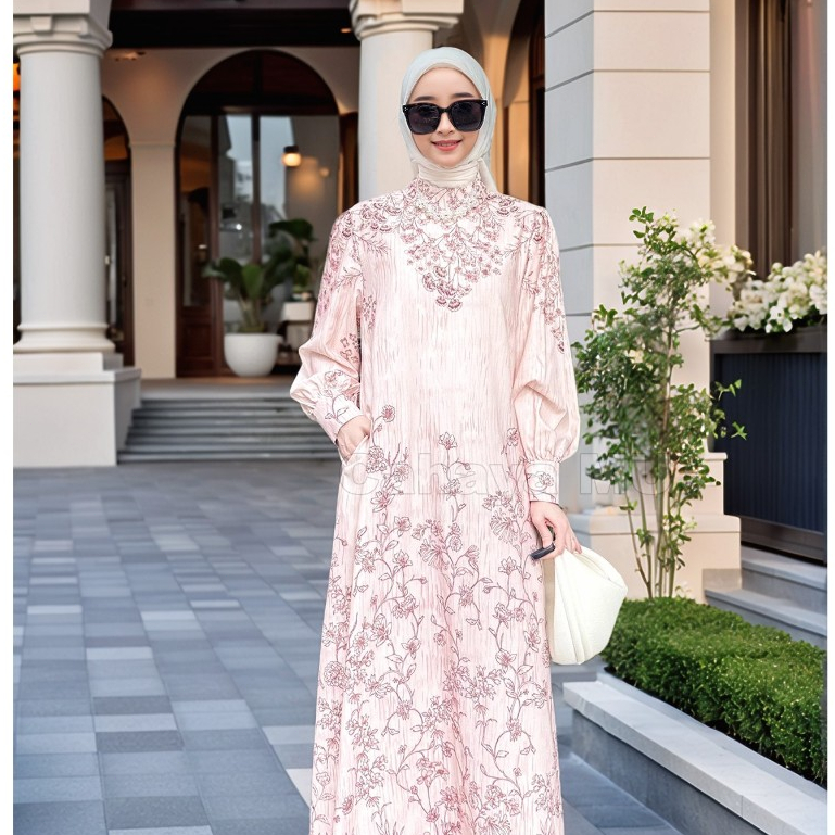 Gamis Soft Crinkle Premium Motif Bunga Terbaru /Gamis Kondangan Pesta Mewah Elegan