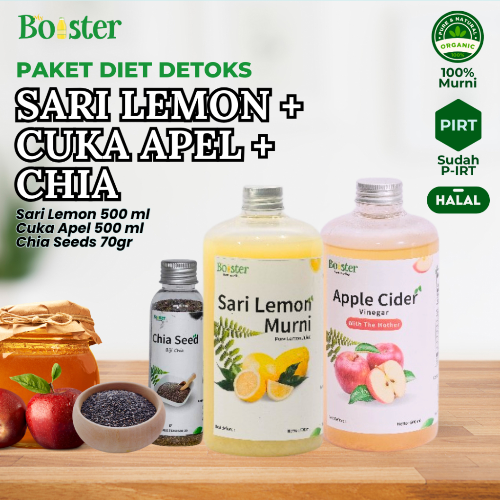

MYBOOSTER DIET DETOKS HEMAT SARI LEMON 500ML + CUKA APEL 500ML + CHIA SEED 70 GR / PAKET SEHAT HEMAT