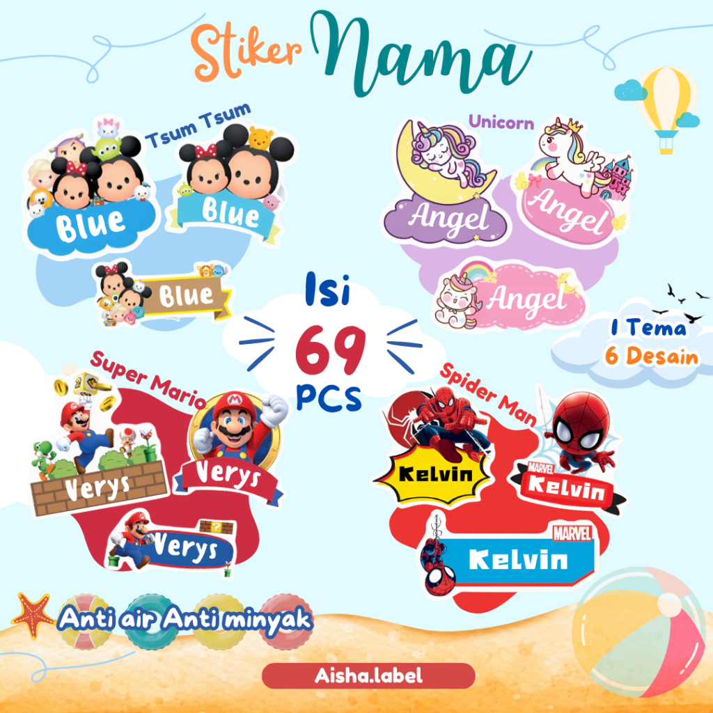 

Ay00! Stiker Nama Anak Custom Waterproof - Stiker Custom Alat Tulis, Buku & Tumbler dan Tempat Makan