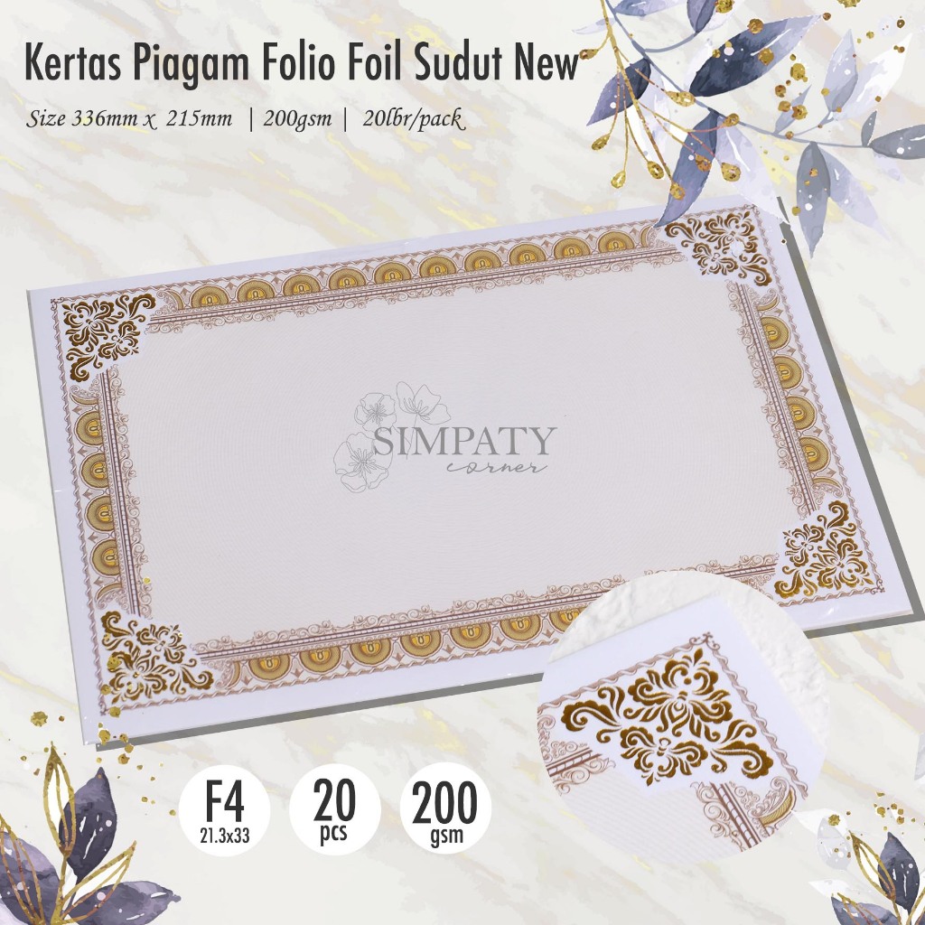 

NEW Blanko / kertas piagam sertifikat folio Simpaty foil emas sudut mewah