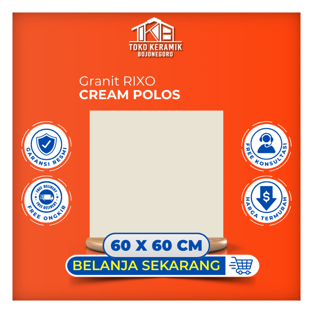 Granit Lantai Glossy Halus Kilap Cream Polos 60x60 Rixo Cream
