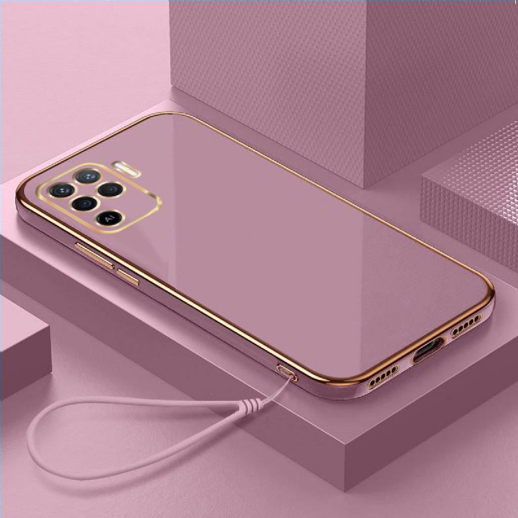 Softcase Plating Oppo Reno 5F Casing Luxury Silicone Lanyard