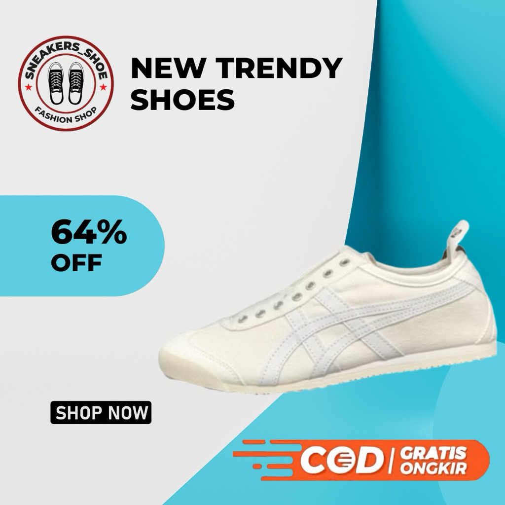 Sepatu Onitsuka Slip On Triple White Unisex Free Paperbag & Box