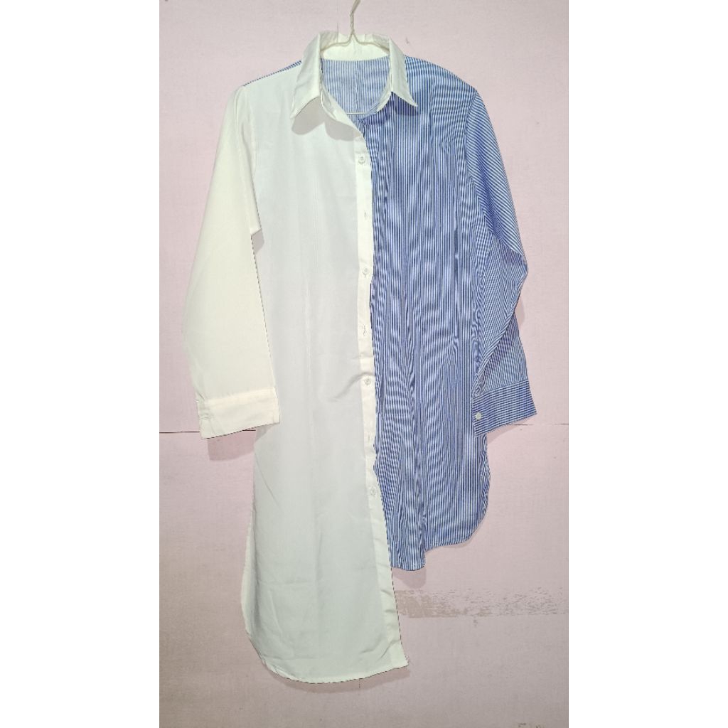kemeja tunik salur biru putih