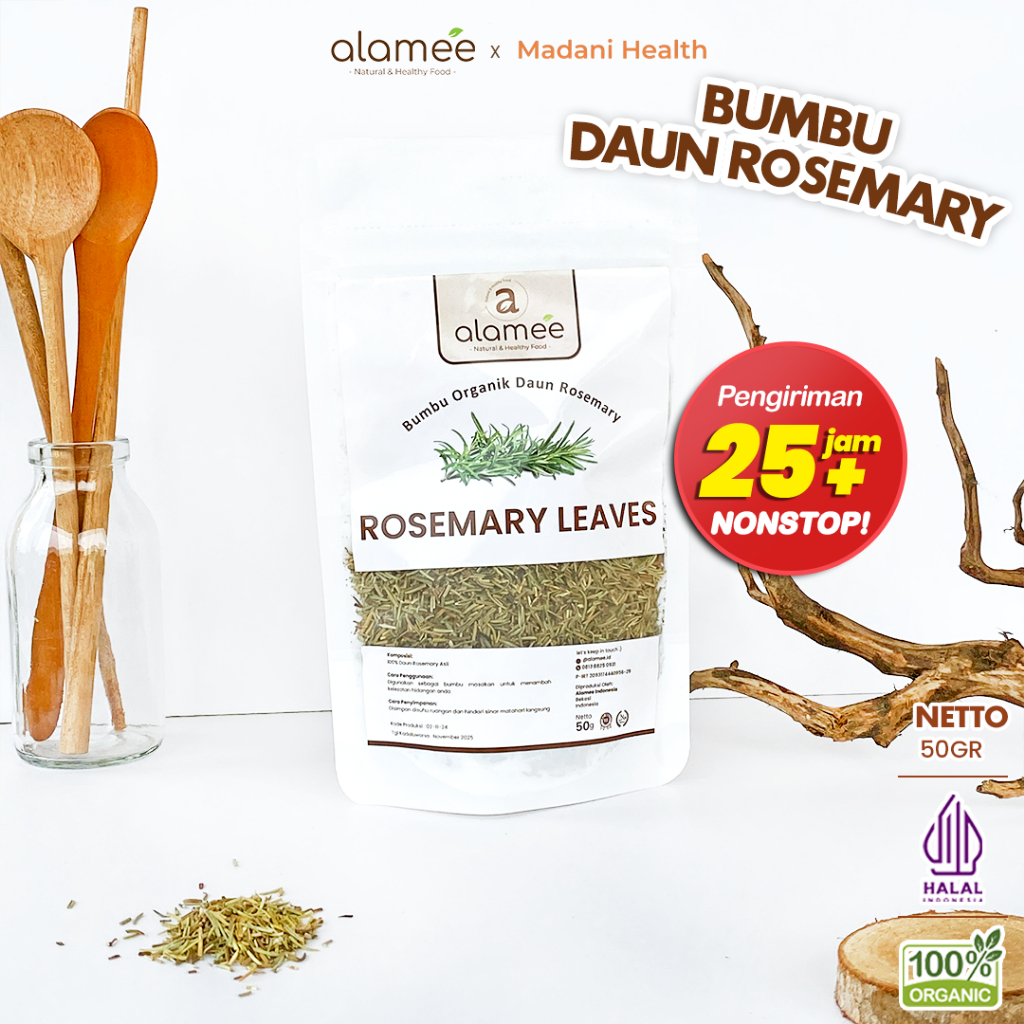 

ALAMEE Daun Rosemary Kering Dried Leaves Garnish Murni Asli Tanpa Campuran Bumbu Masakan Dapur 50g