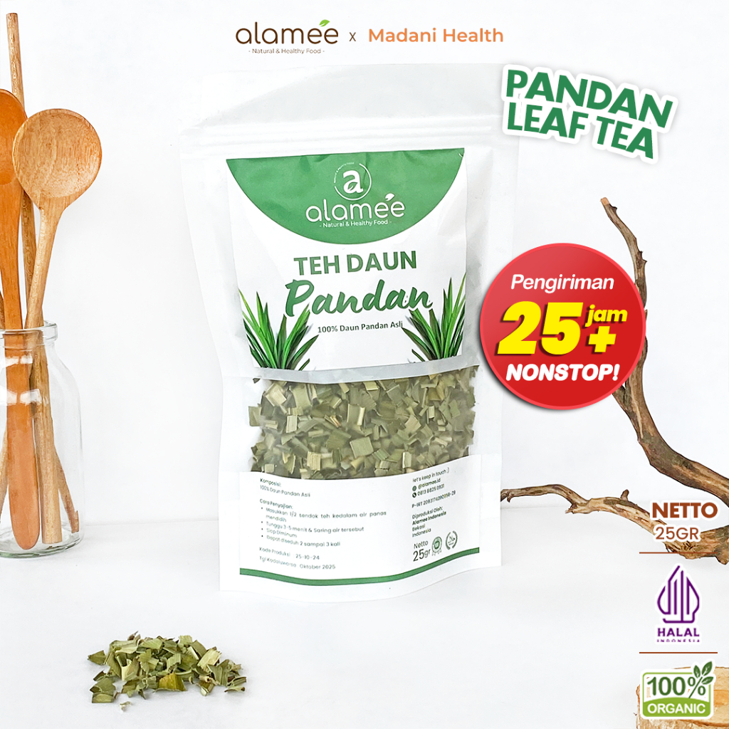 

ALAMEE Teh Daun Pandan Kering Leaf Tea Organik Alami Minuman Herbal Siap Minum Seduh 25gr