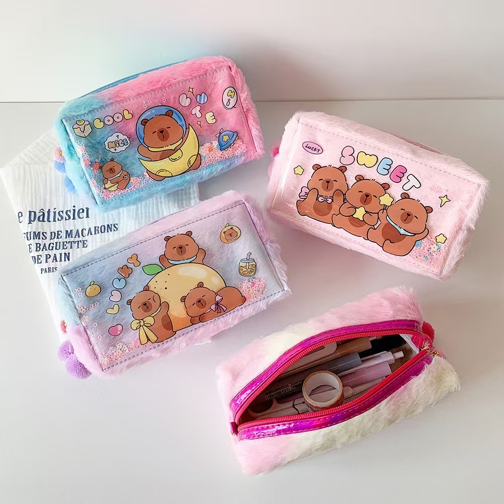 

Kapibala Plush Pen Bag Cute Student Stationery Storage Bag Large Capacity Desktop Storage Bag