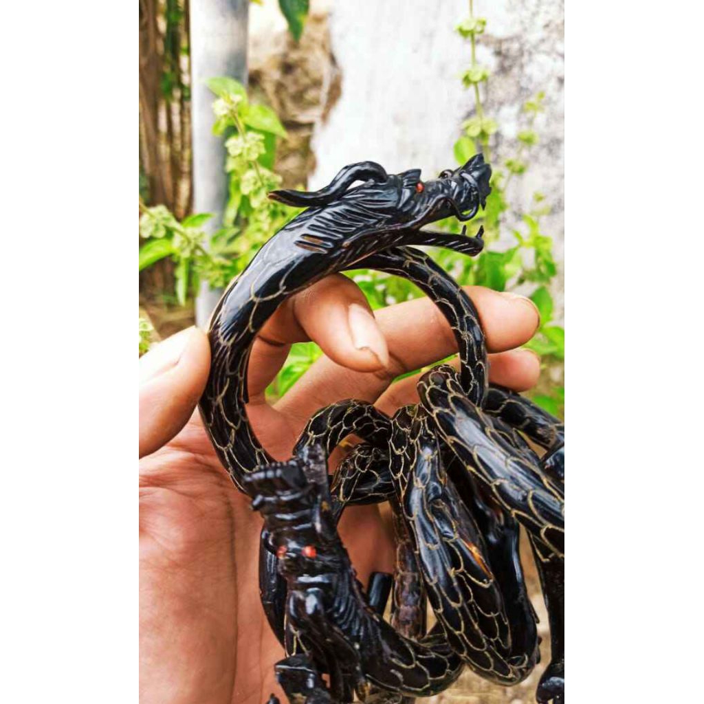 gelang akar bahar hitam ukir naga jumbo