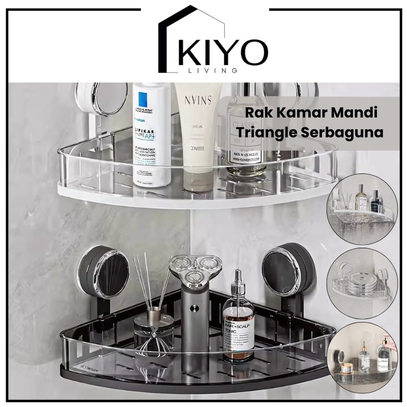 KIYO Rak Kamar Mandi Triangle Serbaguna Cantik Rak Kamar Mandi Plastik Estetik Rak Sabun Shampoo Tra