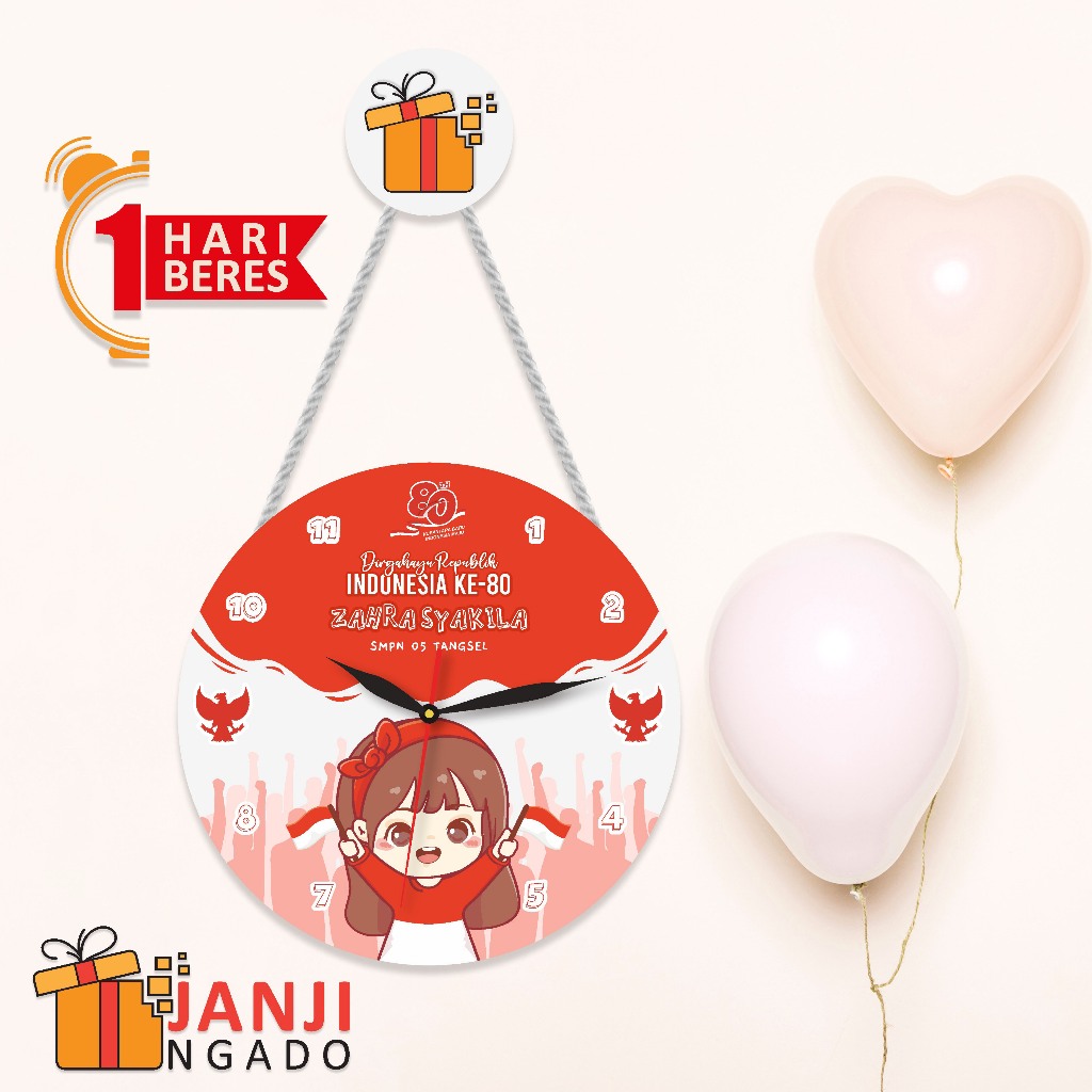 Jam Dinding Gantung Custom Nama Souvenir 17 Agustus Gift Independence Unik / Jam Dinding Custom Nama