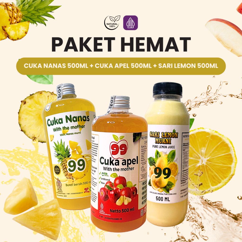 

PAKET HEMAT Cuka Apel Cuka Nanas Sari Lemon Asli 100% Original Tanpa Pengawet 3 x 500 ml