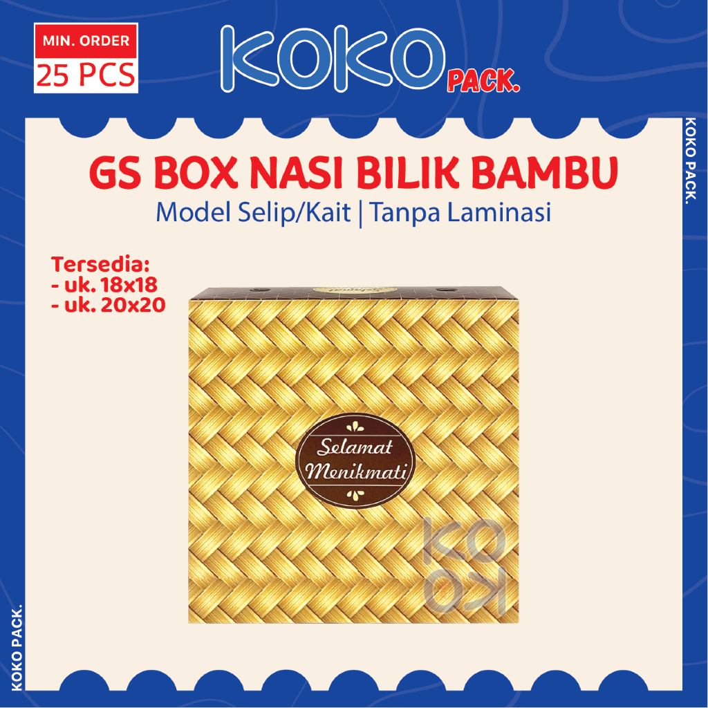 GS Box Nasi Motif Bilik Bambu uk. 18x18 , 20x20 cm Tebal 350gr Tanpa Laminasi / Dus Snack Kotak Maka