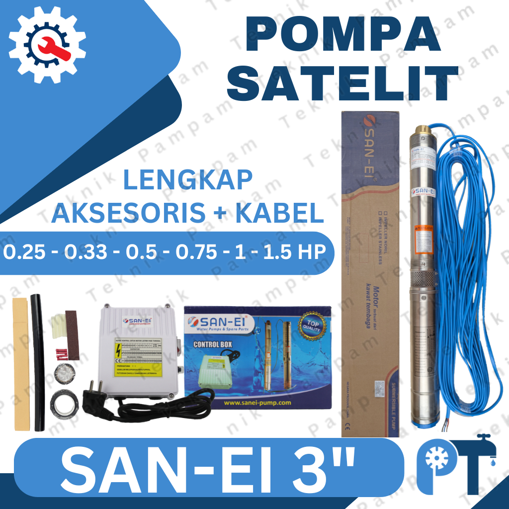 POMPA SATELIT SANEI 3 INCH 0.25 0.33 0.5 0.75 1 1.5 HP + KABEL - SUBMERSIBLE PUMP SAN-EI 3"