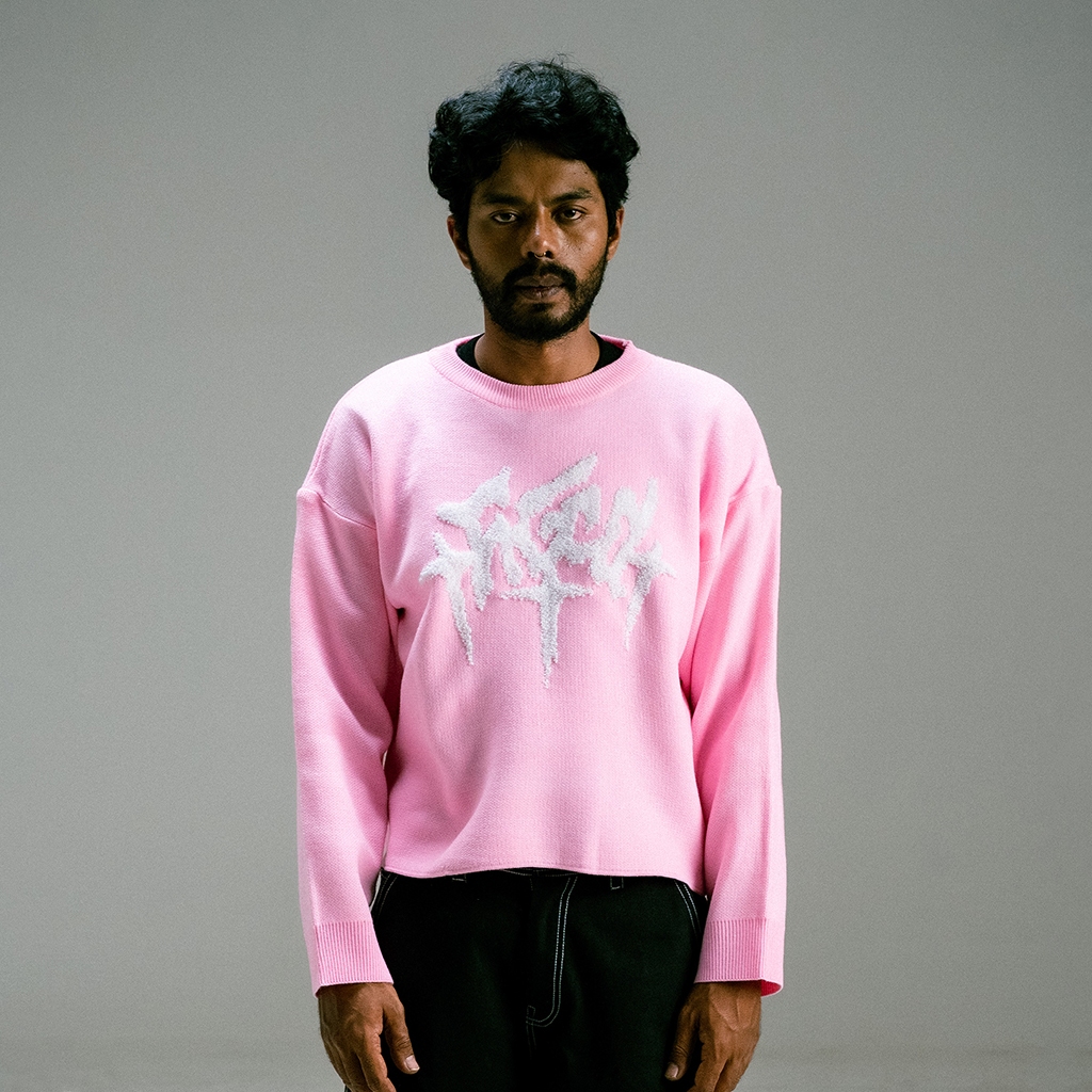 Figco - Knitted Boxy Crewneck 3D Knitwear Sweatshirt Blake Dusty Pink