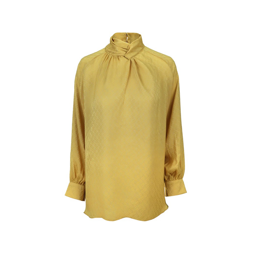 Monogram Satin Blouse - Gold