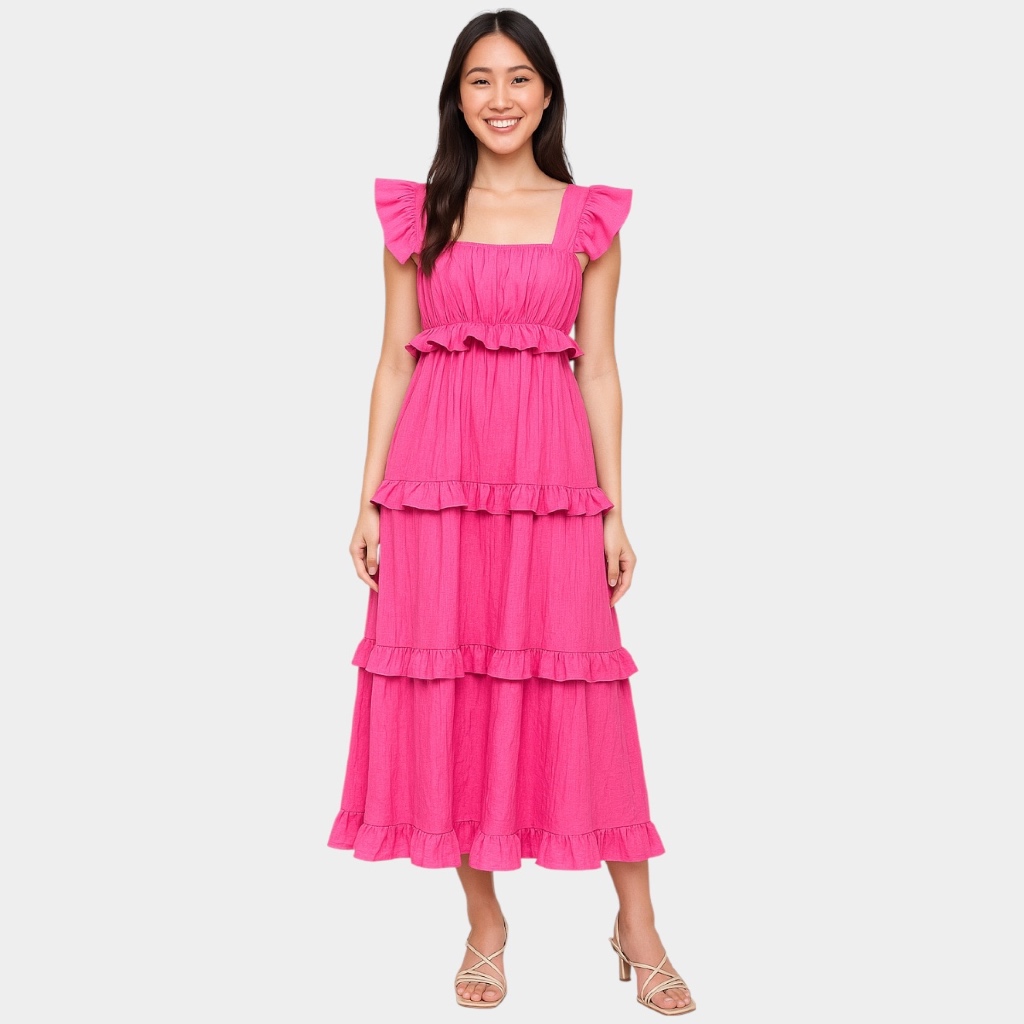 Summer Beach Maxi Dress with Ruffles / Terusan Panjang Pantai Bali Tanpa Lengan Long Dress Korean