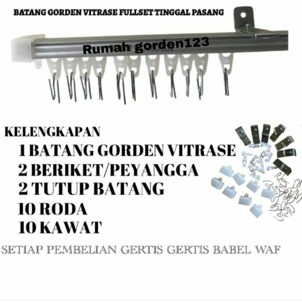 Batang Besi Gorden Allmunium Full Set Batang Vitrase putih