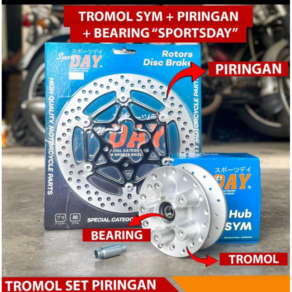 TROMOL DEPAN SYM SET PIRINGAN CAKRAM 300mm SPORT DAY BOSH TROMOL DEPAN SYM