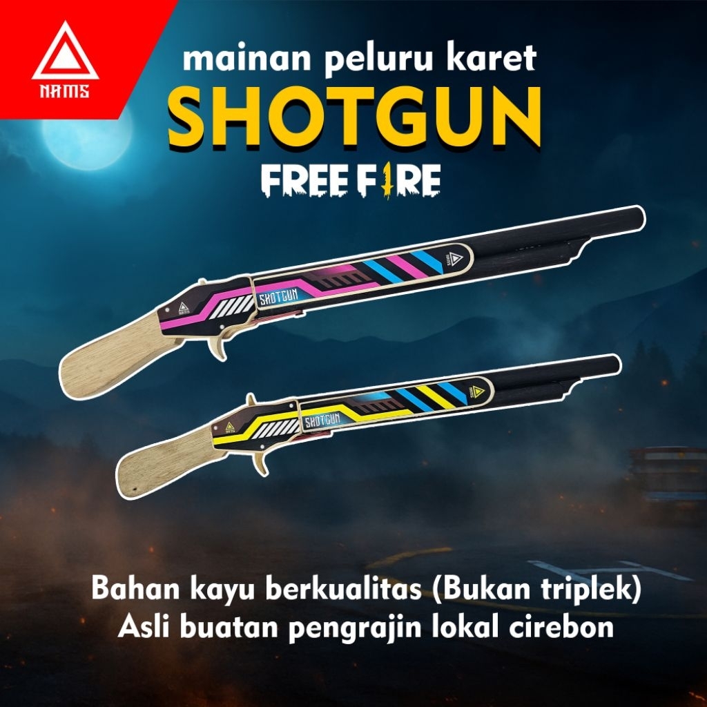 Tembakan Mainan SHOTGUN FreeFire kayu peluru karet | Mainan aman untuk anak