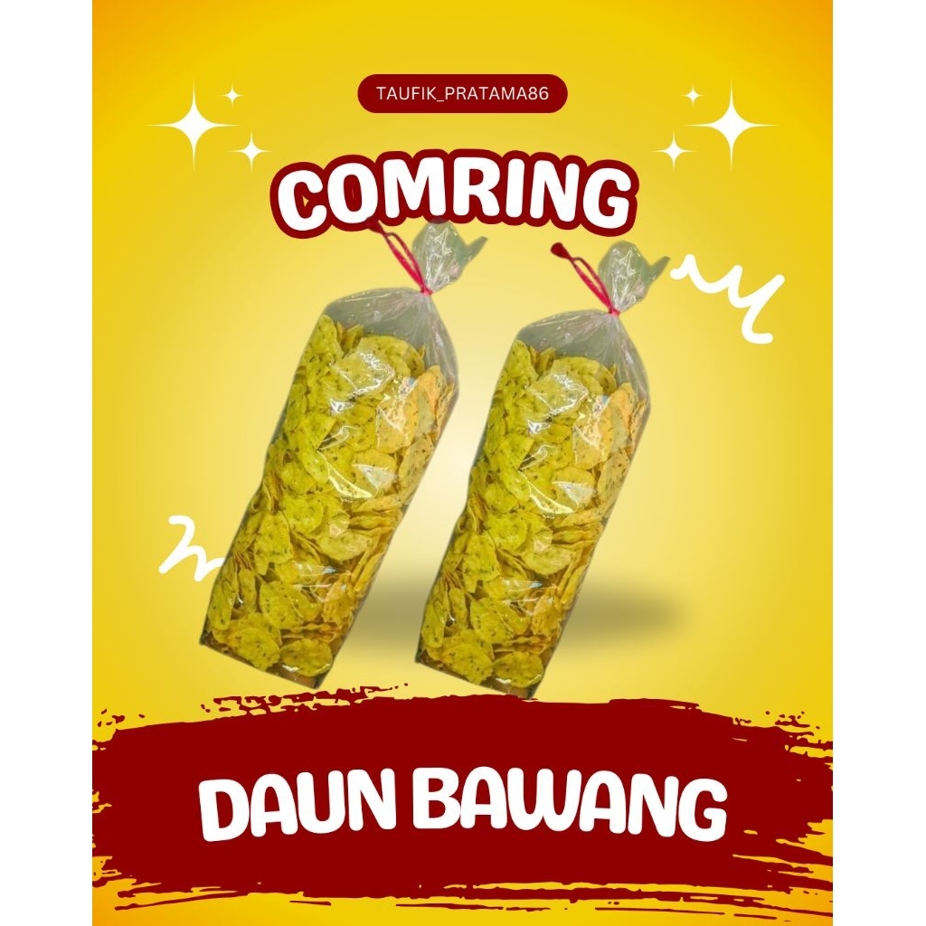 

Paket hemat 2 KG comring daun bawang aneka makanan ringan tradisional/gemblong/kecimpring singkong daun bawang super renyah