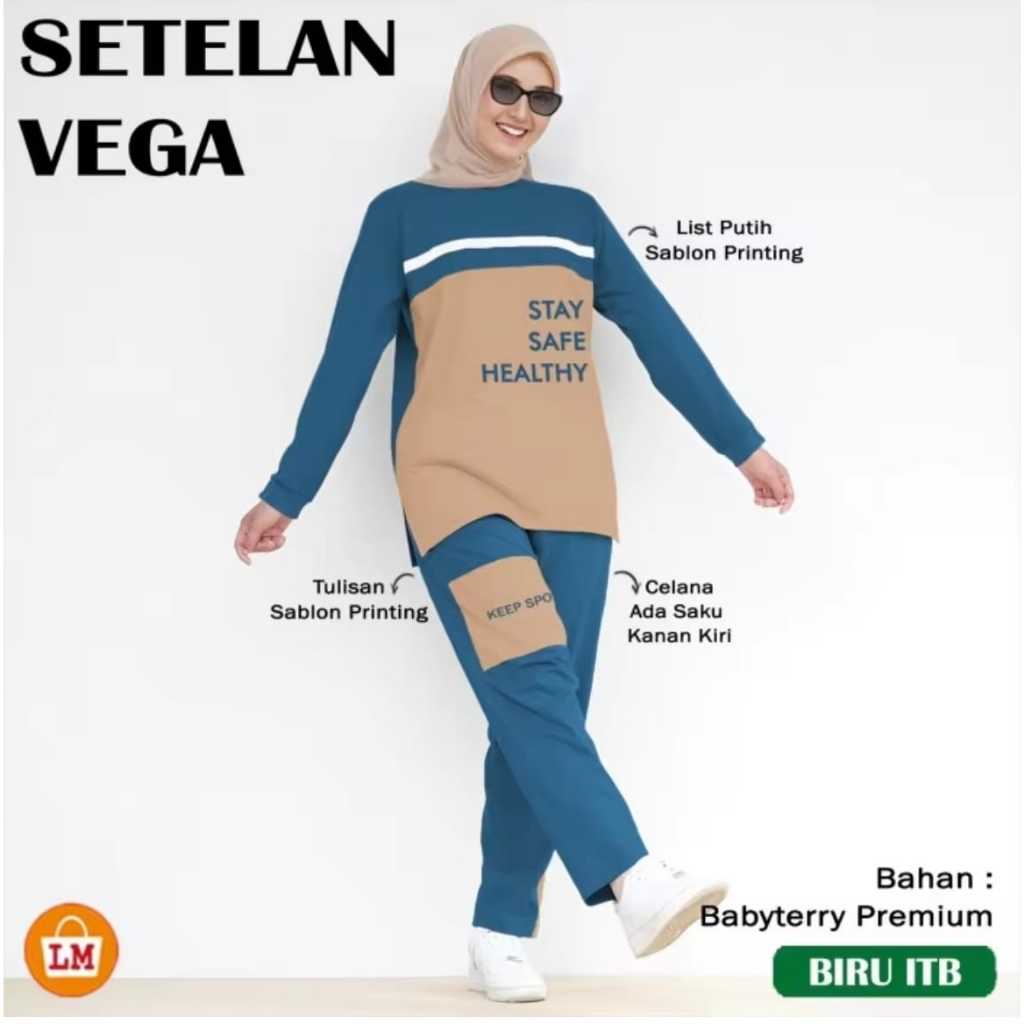 MA SET VEGA- Setelan Celana Kaos Olahraga Senam Zumba Wanita Muslim Sablon Bahan Hyget Premium Adem