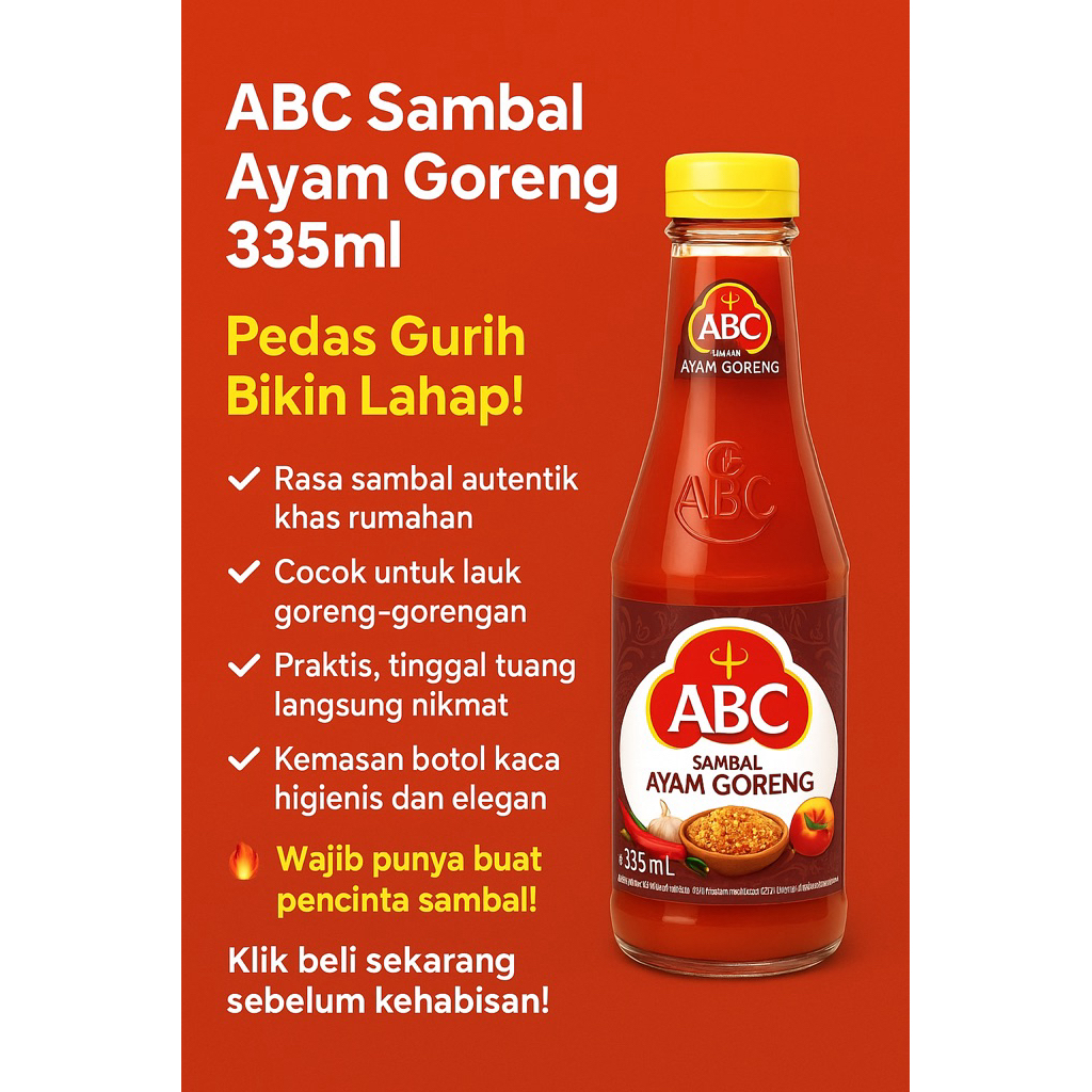

ABC Sambal Ayam Goreng 335ml – Pedas Gurih Bikin Lahap!