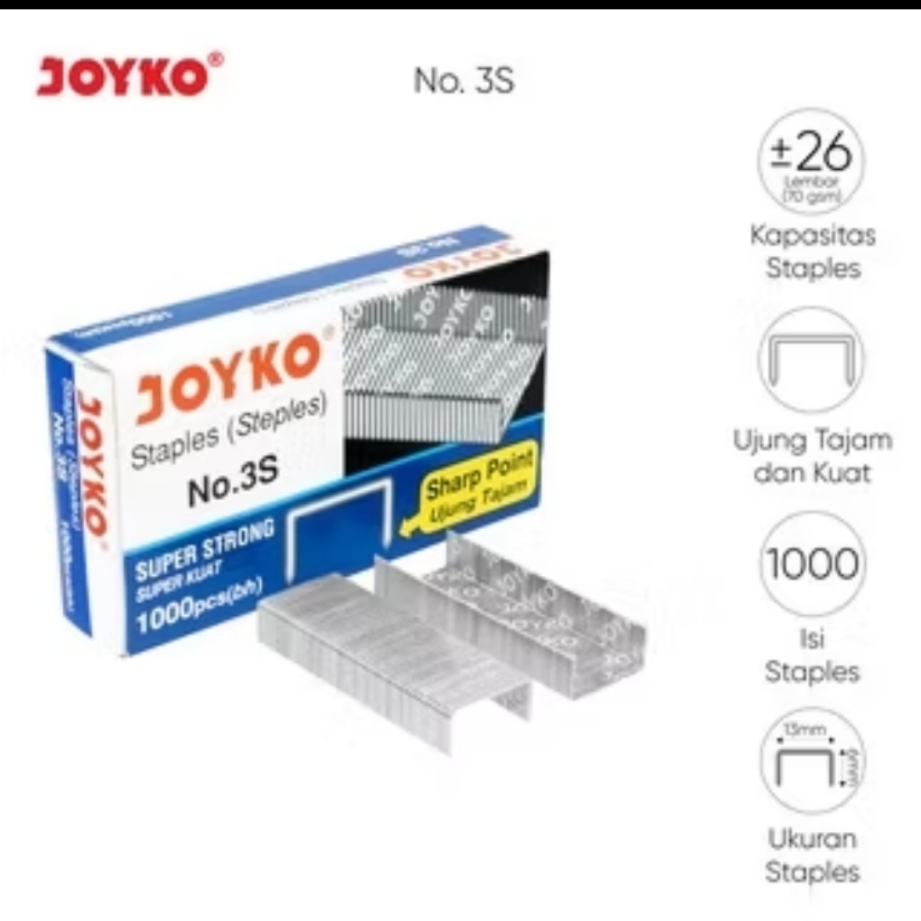 

Joyko Refill Staples Isi Stapler No.3S 1 Box isi 20 Pcs