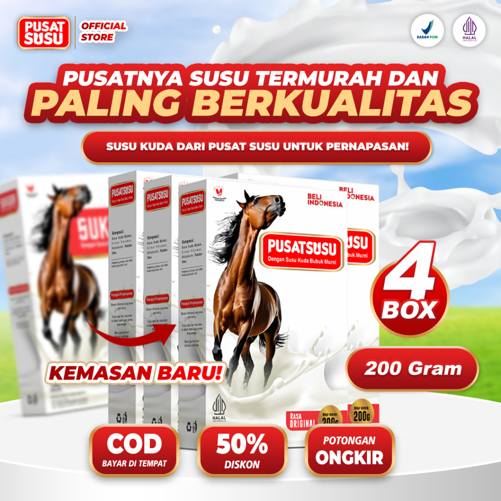 

PUSAT SUSU - SUSU KUDA Susu Kuda Liar Lombok Murni Kolostrum 200 Gram 4 Box