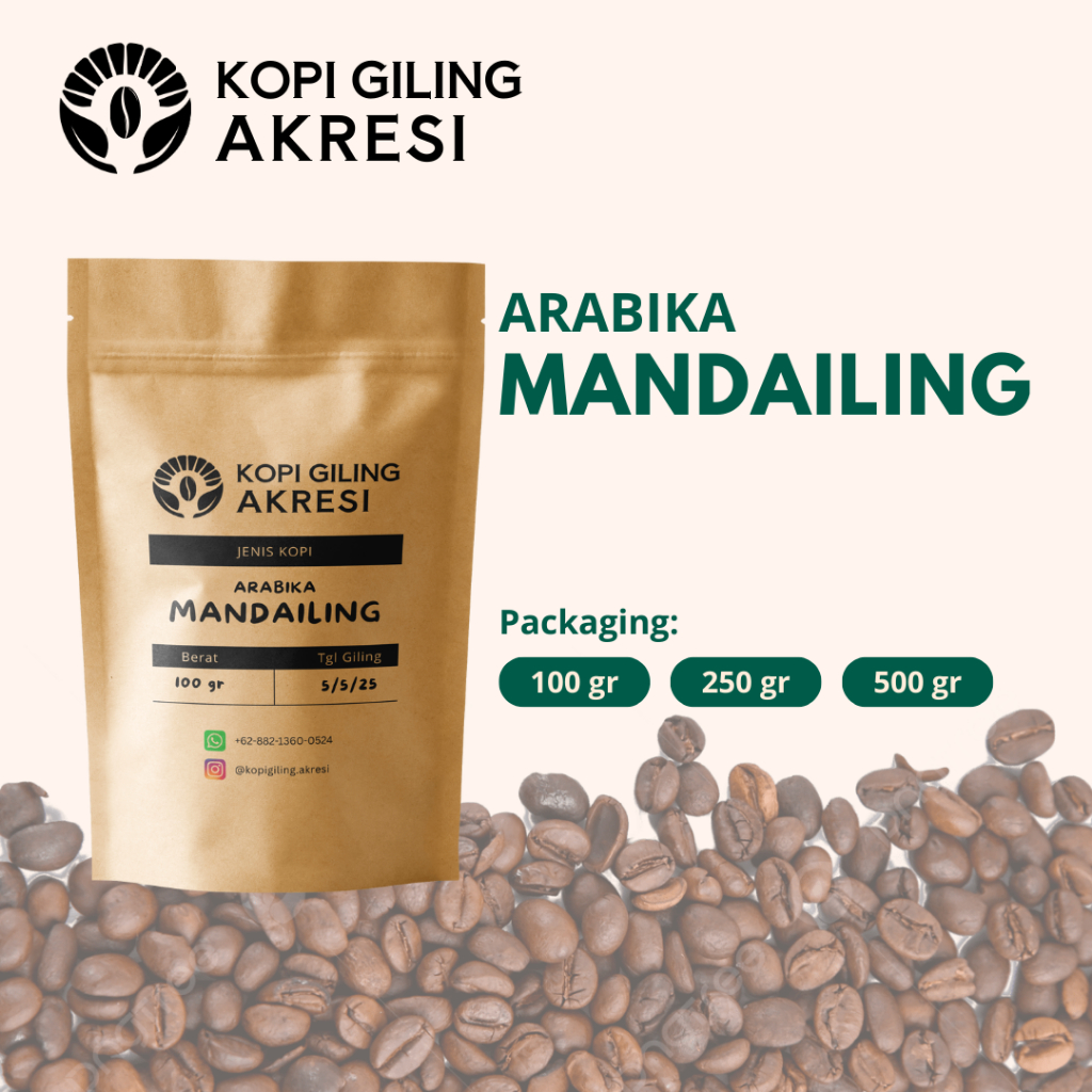 

Arabika Mandailing - Biji Kopi Bubuk Giling Murni 100gr/250gr/500gr | Kopi Giling Akresi