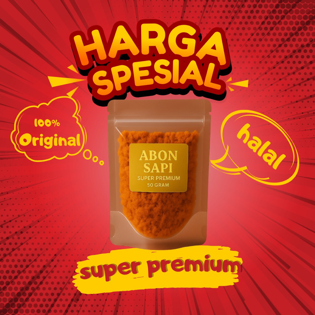 

Abon Sapi Crunchy Super Premium 50gr - Rasa Paling Gurih & halus I Tekstur Kering Sempurna