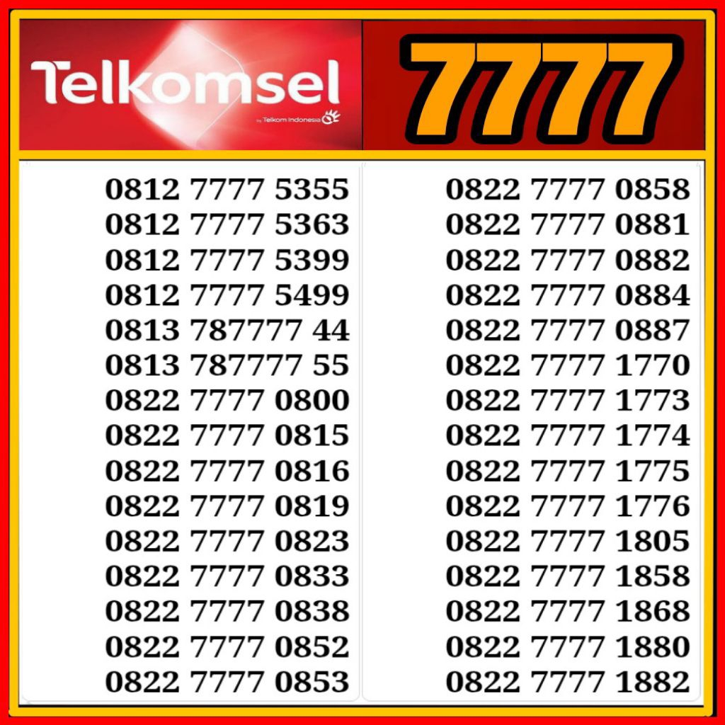 nomor cantik simpati 7777