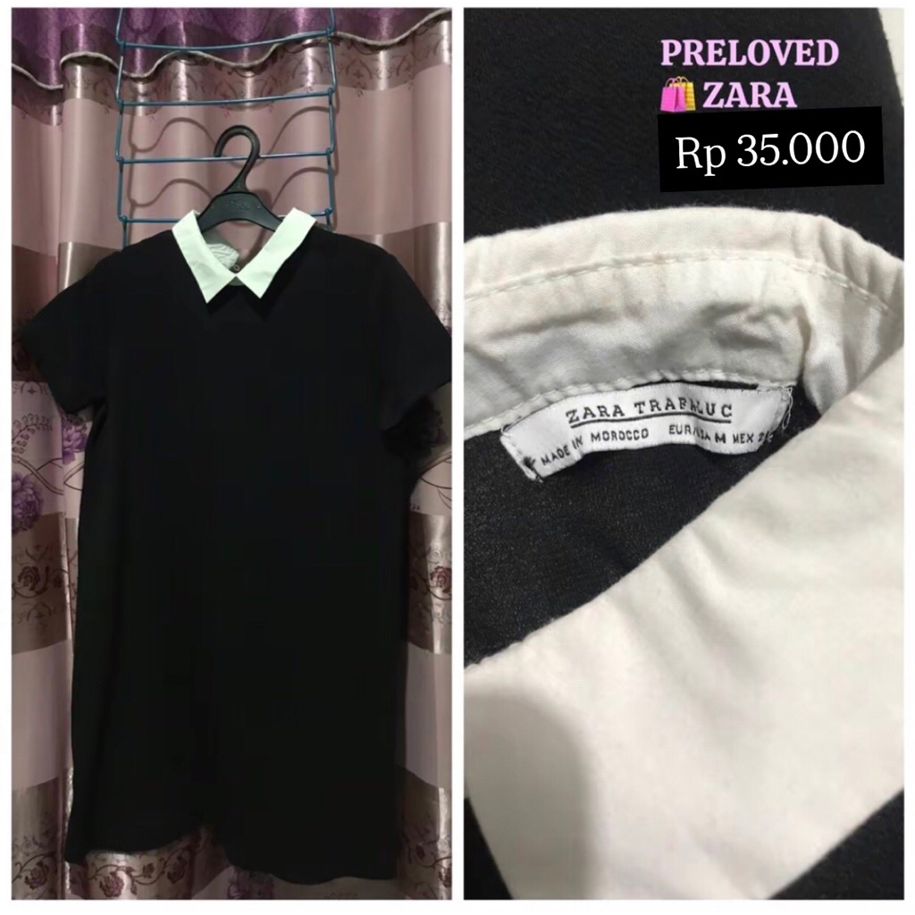 Midi Dress Hitam Zara Trafaluc Kerah Putih - Preloved