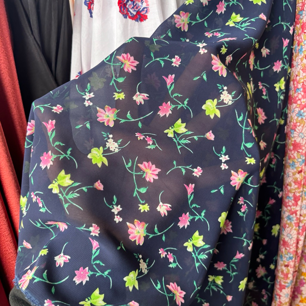 Sifon Ceruty Motif Bunga Kecil – Bahan Flowly Warna Cerah untuk Dress, Tunik, Hijab
