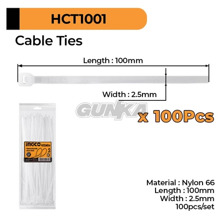 

100Pcs Cable Ties 10cm Putih INGCO HCT1001